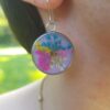 Boucles d'oreilles acier inox argenté - Médaillon inflorescences multicolores