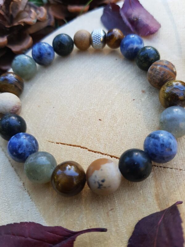 Bracelet homme pierre naturelle - protection sodalite, serpentine, labradorite, jaspe, oeil de tigre Bracelet homme perles naturelles 10 mm - Equilibre et protection