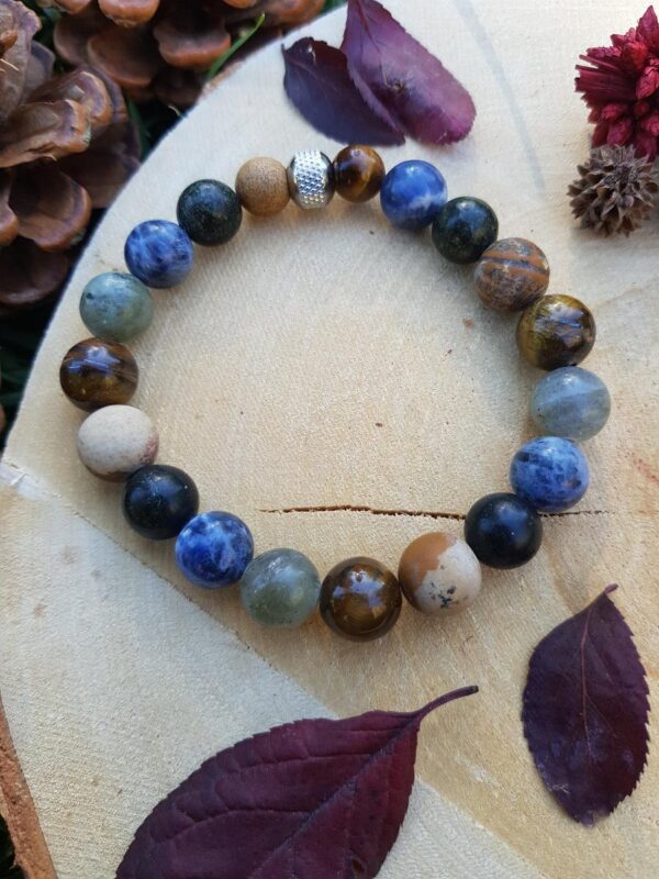 Bracelet homme pierre naturelle - protection sodalite, serpentine, labradorite, jaspe, oeil de tigre Bracelet homme perles naturelles 10 mm - Equilibre et protection