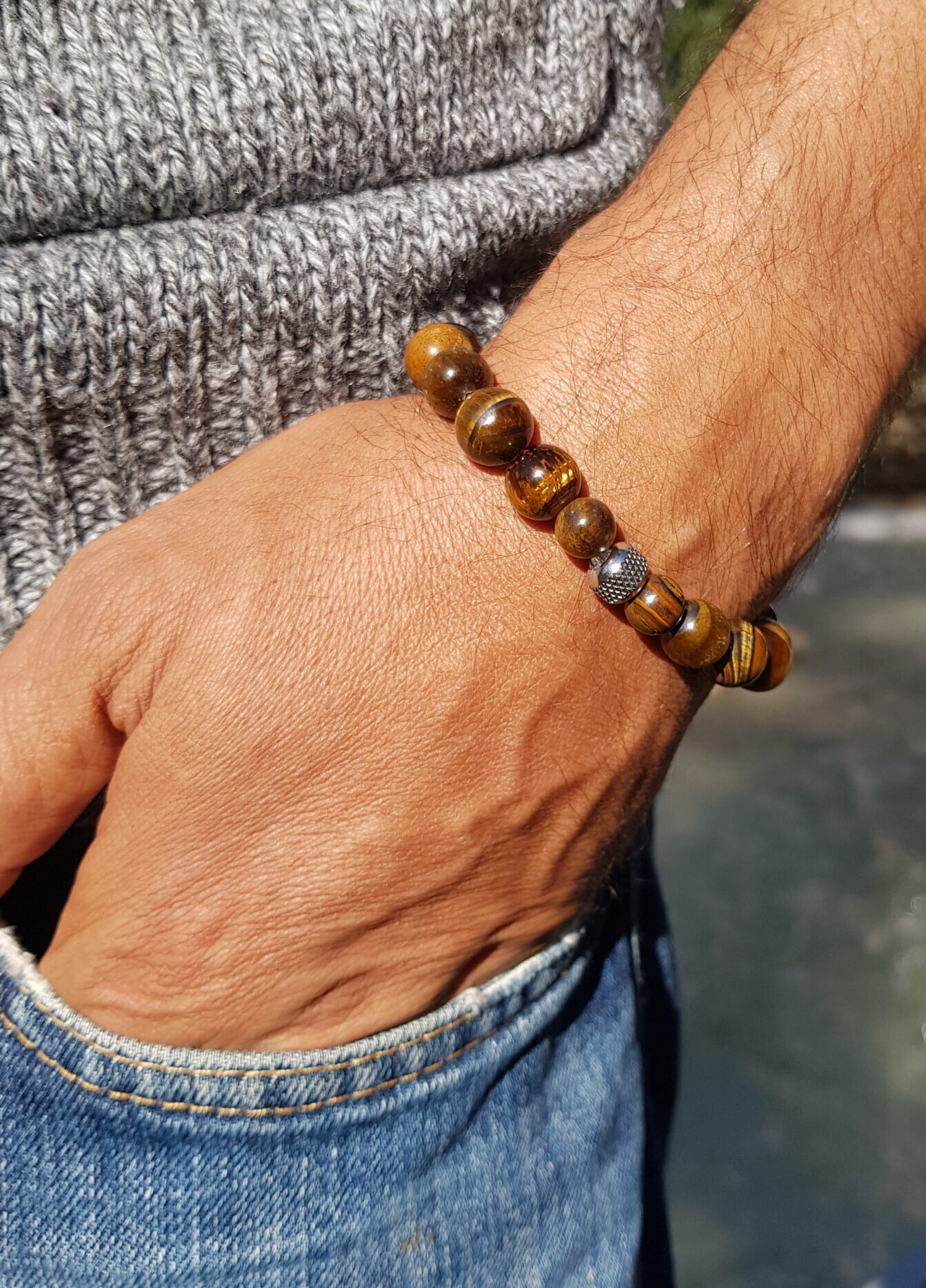 Bracelet homme pierre naturelle - oeil de tigre