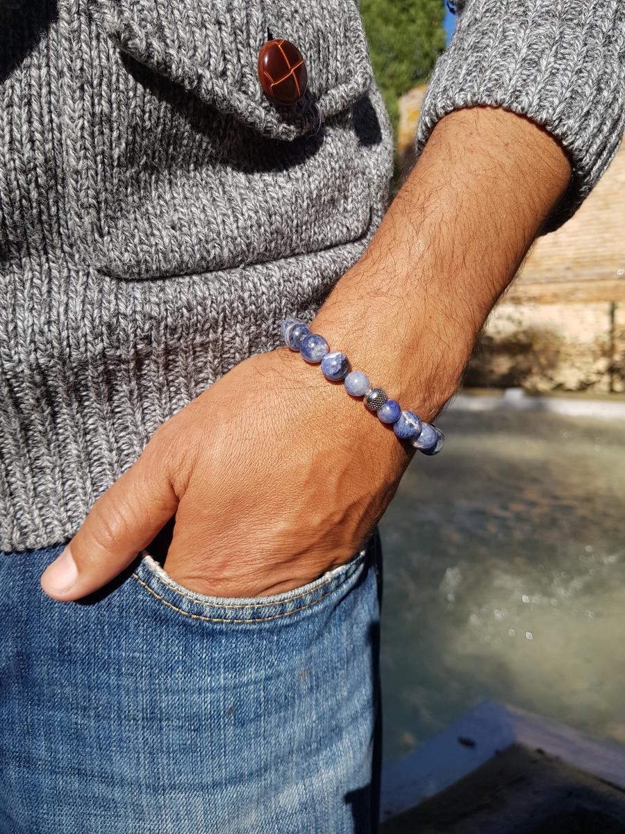 Bracelet homme pierre naturelle - sodalite Bracelet homme perles naturelles 10 mm - Sodalite