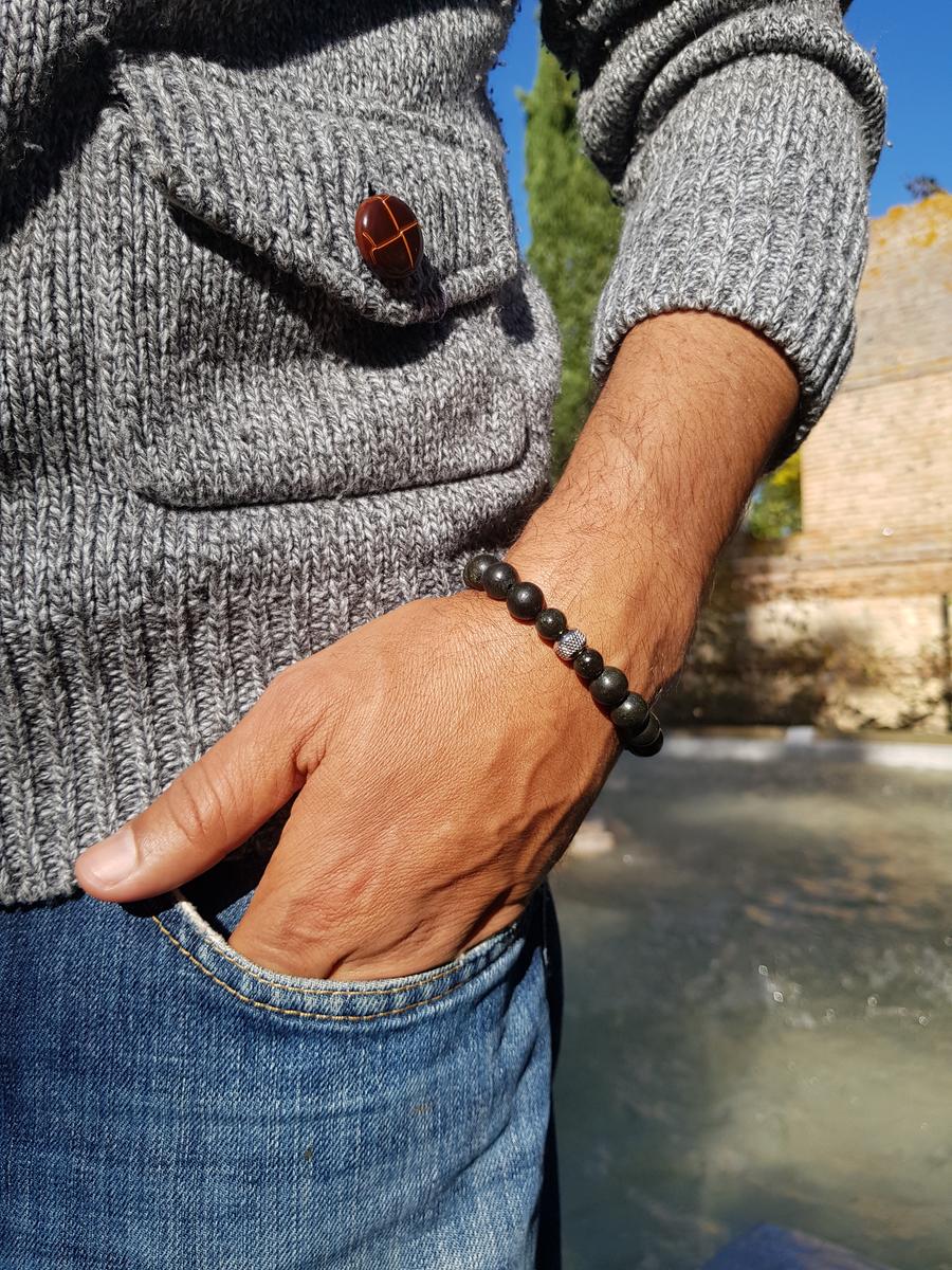 Bracelet homme pierre naturelle - serpentine Bracelet homme perles naturelles 10 mm - Serpentine