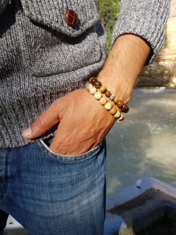 Bracelet homme perles naturelles 10 mm - Jaspe paysage