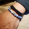 Duo de bracelets homme - perles naturelles et cuir noir véritable - Labradorite Duo de bracelets homme - perles naturelles et cuir noir véritable