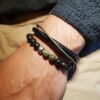 Duo de bracelets homme - perles naturelles et cuir noir véritable - Serpentine Duo de bracelets homme - perles naturelles et cuir noir véritable