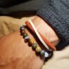 Duo de bracelets homme - perles naturelles et cuir marron véritable