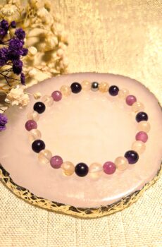 Bracelet perles naturelles 6 mm Trio – Améthyste, Lépidolite & Citrine