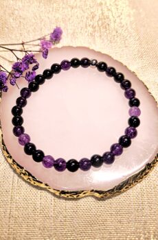 Bracelet perles naturelles 6 mm - Améthyste foncé