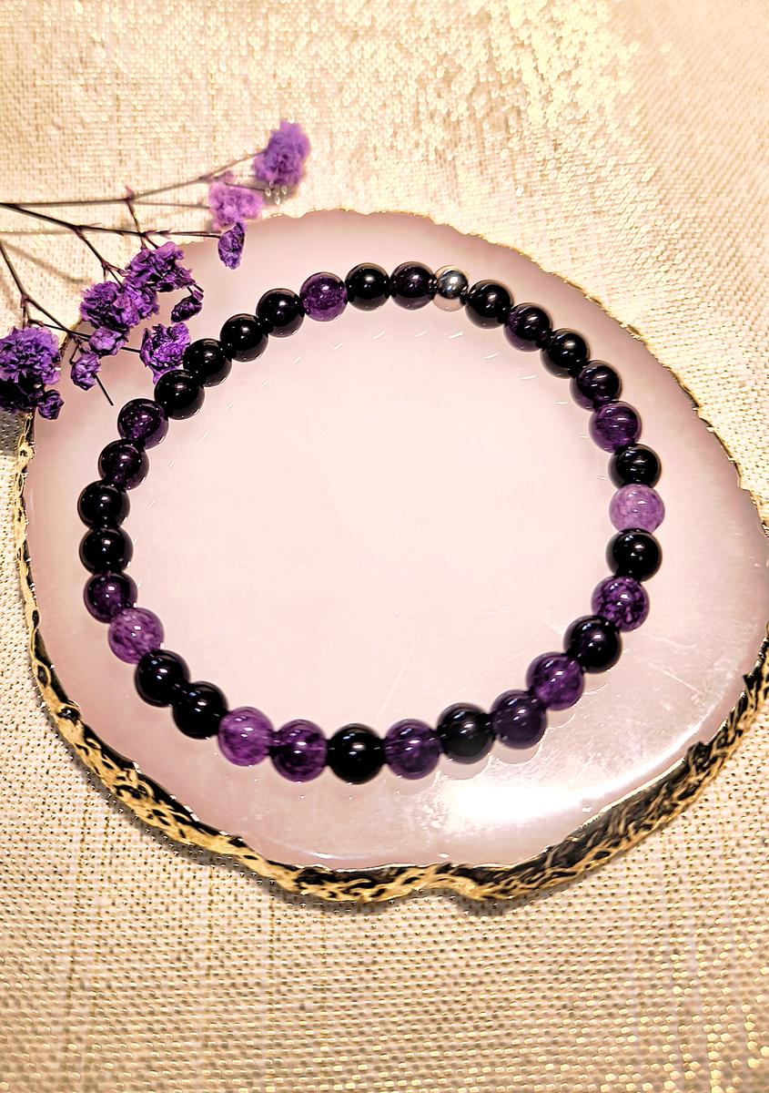 Bracelet perles naturelles 6 mm - Améthyste foncé