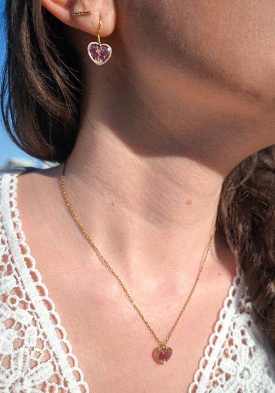 Parure - petits cœurs fleuris doré rose