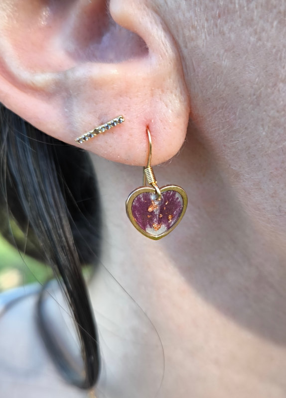 Boucles d'oreilles - petits cœurs fleuris doré rose