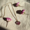 Collier - petit cœur fleuri doré rose