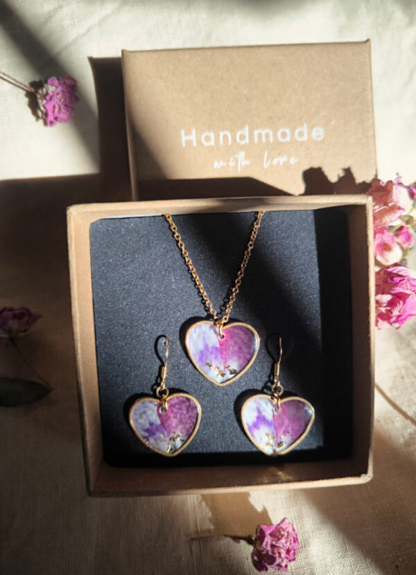 Parure - cœurs dorés fleuris