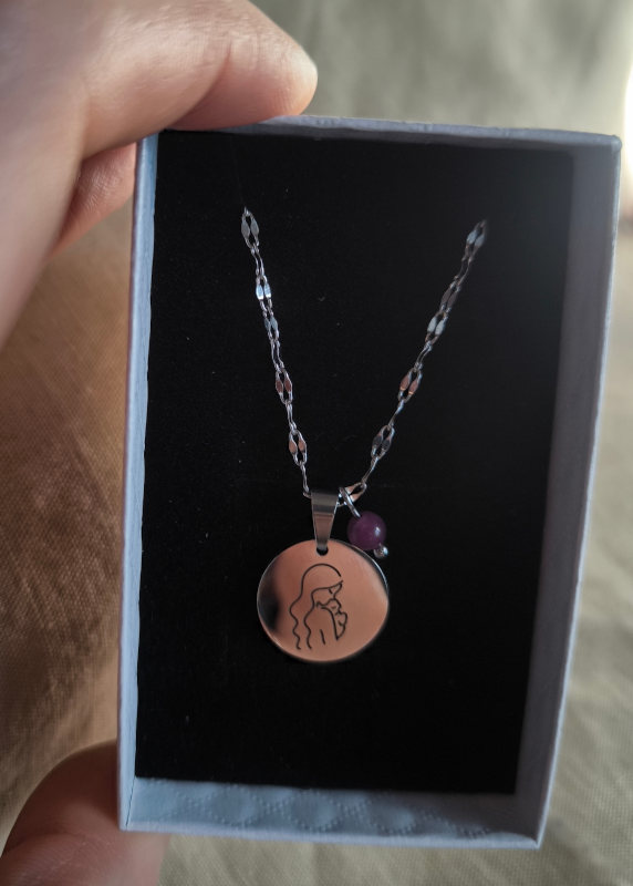 Collier argenté maman & bébé – Améthyste