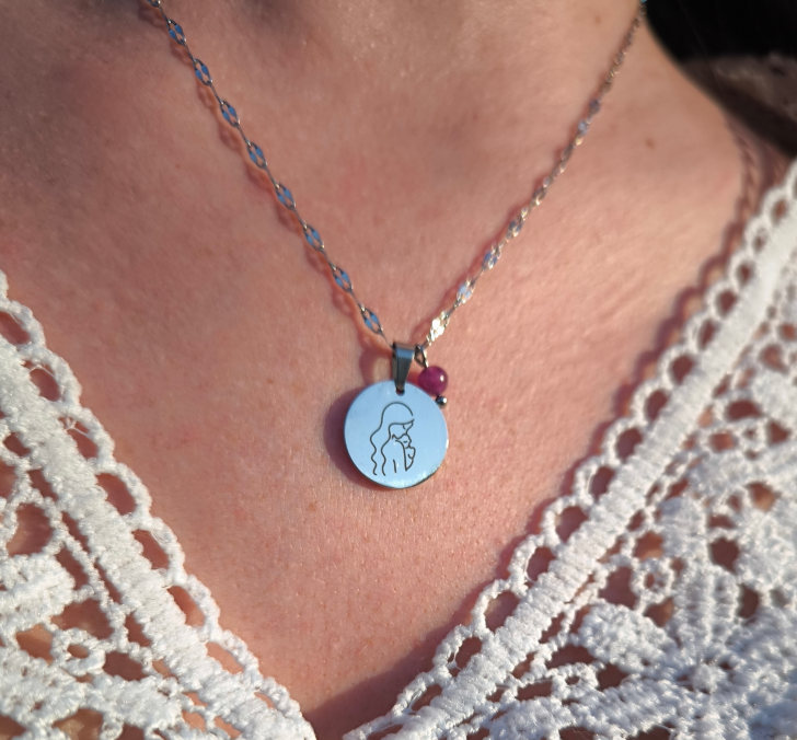 Collier argenté maman & bébé – Améthyste