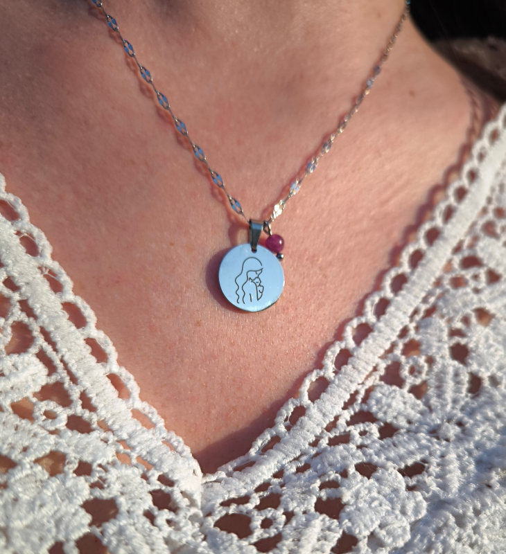 Collier argenté maman & bébé – Améthyste