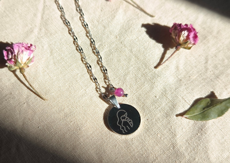 Collier argenté maman & bébé – Améthyste