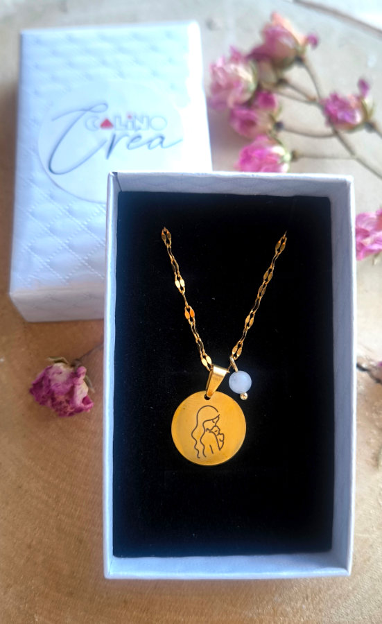Collier doré maman & bébé – Jade blanche