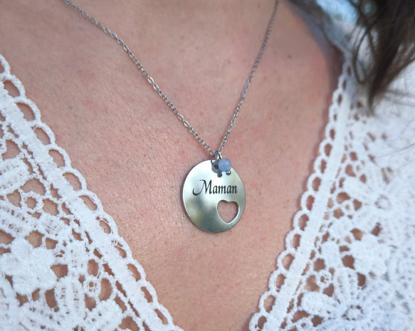 Collier argenté Maman – Angélite