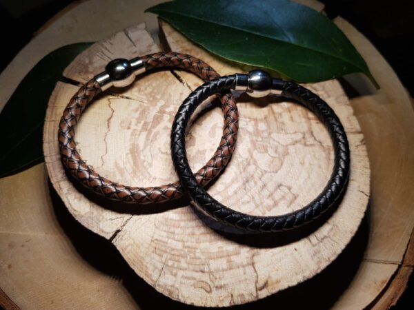 Duo de bracelets homme en cuir rond - Noir et marron