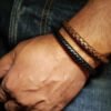 Duo de bracelets homme en cuir rond - Noir et marron