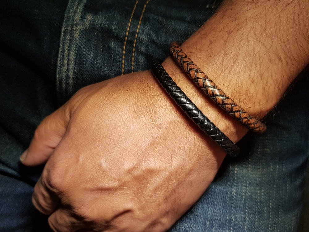 Duo de bracelets homme en cuir rond - Noir et marron