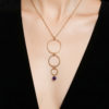 Collier cascade avec 3 anneaux en acier inoxydable doré et une pierre naturelle au choix