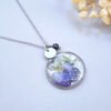 Collier fleurs séchées en acier inoxydable avec Pensée violette et pierre naturelle d'améthyste