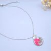 Collier en acier inoxydable avec fleurs séchées de Pensée rose et pierre naturelle de Citrine