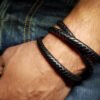 Duo de bracelets homme en cuir rond noir et marron (au choix)